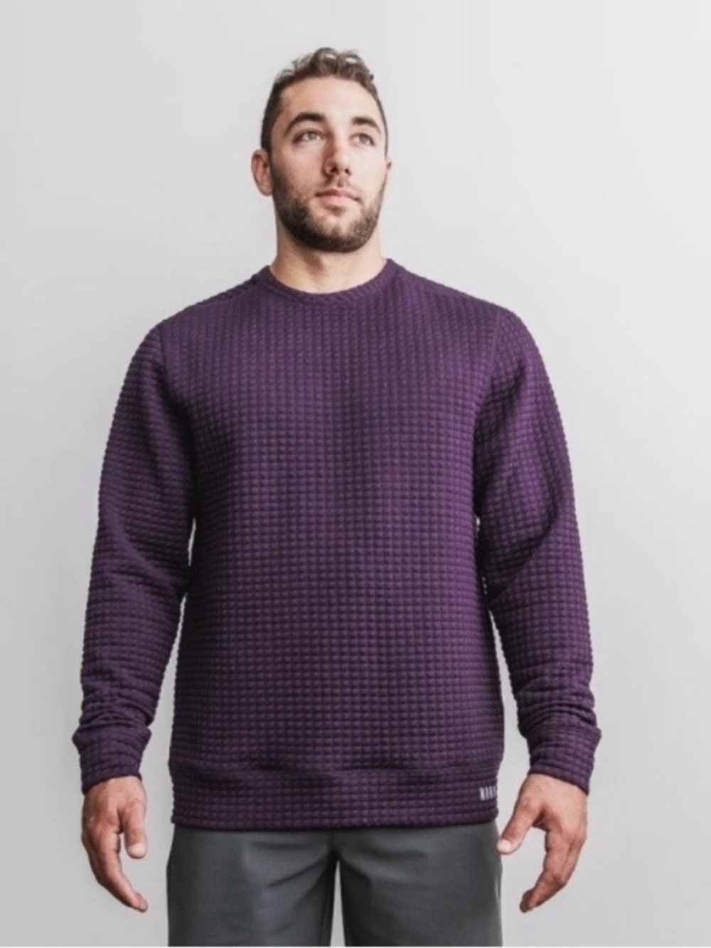 NoBull Quilted Crew Pullover Purple Size‎ Small Waffle Texture Athletic